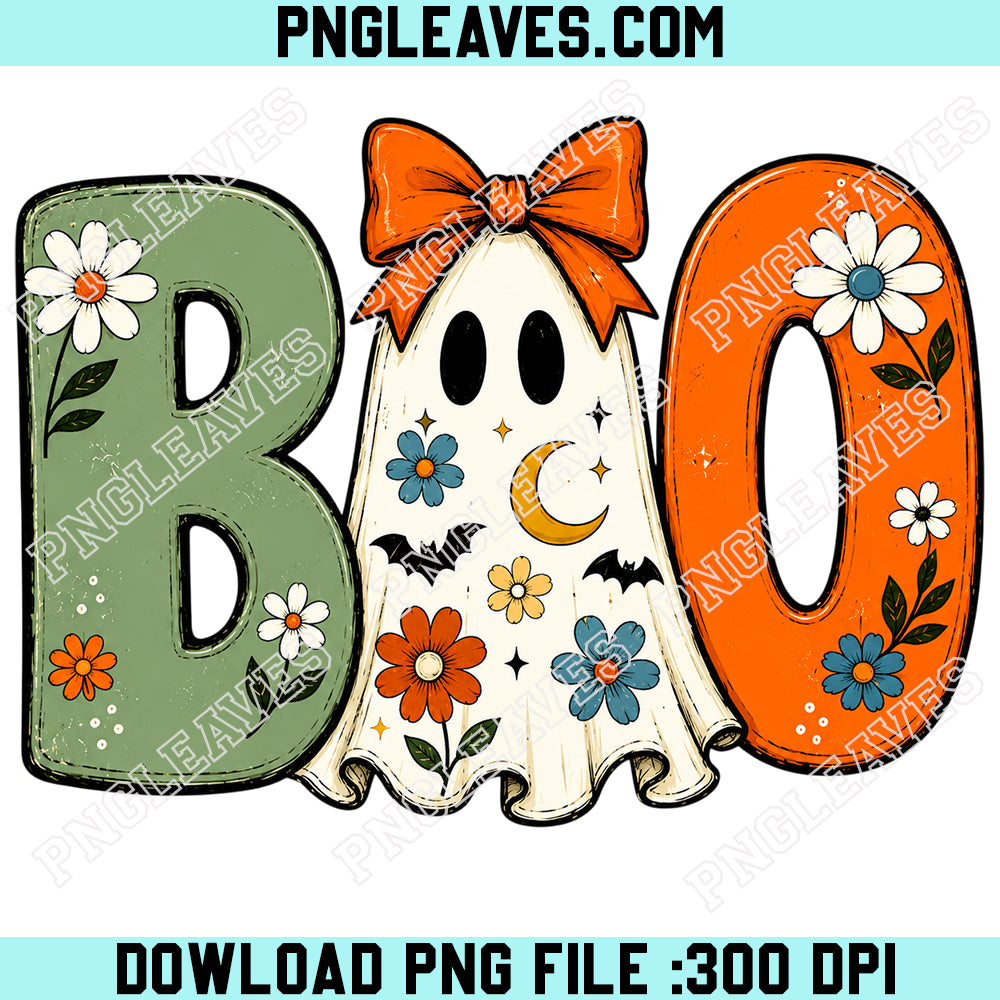 Boo Ghost Floral PNG, Floral Halloween Ghost Design PNG, Sublimation Digital PNG