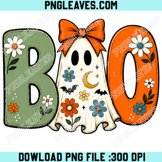 Boo Ghost Floral PNG, Floral Halloween Ghost Design PNG, Sublimation Digital PNG