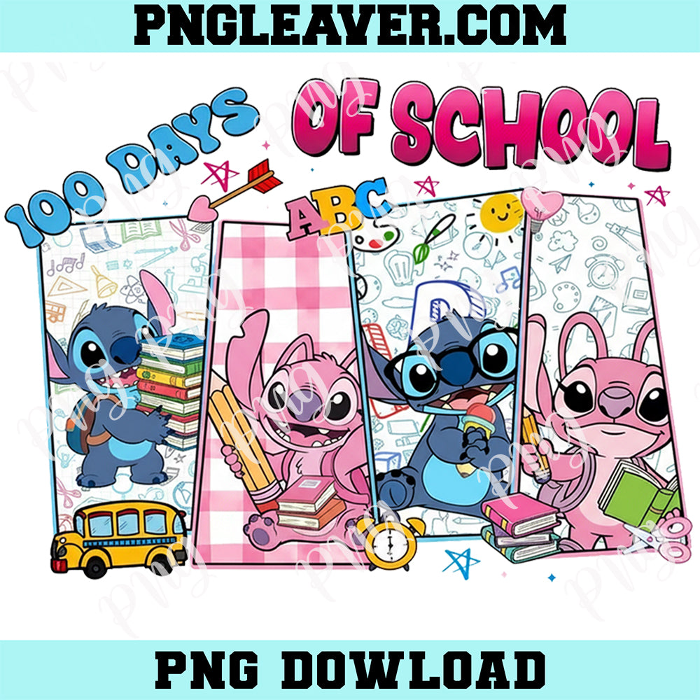 Stitch 100 Day Boy Girl Cartoon School Png, School 100th Day Cartoon Png, 100 Days Of School Blue Alien Png