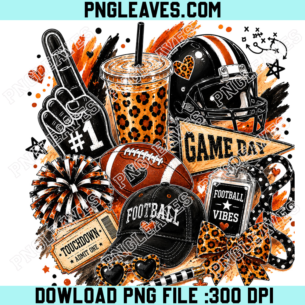 Brushstroke Game Day Football PNG, Leopard Football Doodles PNG, Football Mom PNG