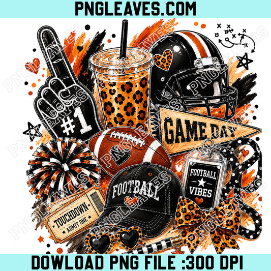 Brushstroke Game Day Football PNG, Leopard Football Doodles PNG, Football Mom PNG