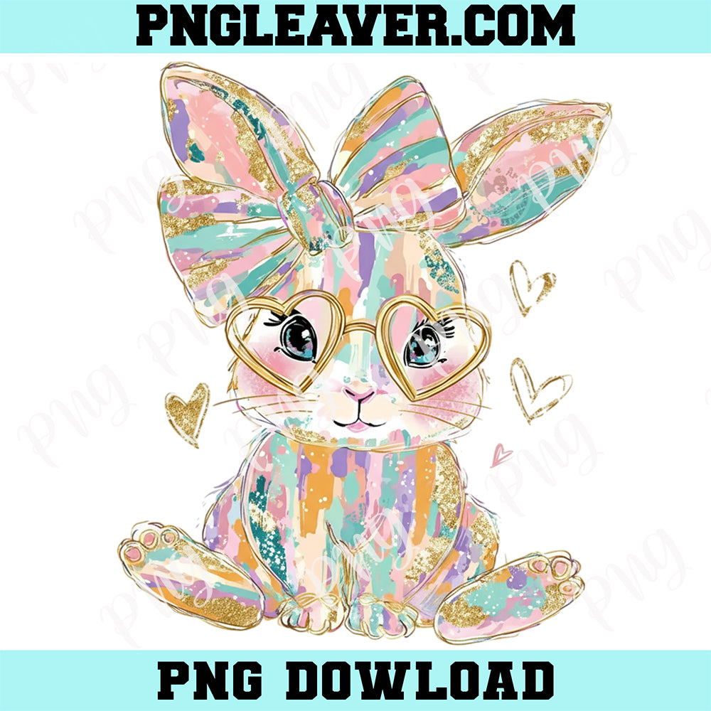 Easter Bunny Brushstrokes Glitter PNG, Coquette Easter Bunny Png, Easter Png