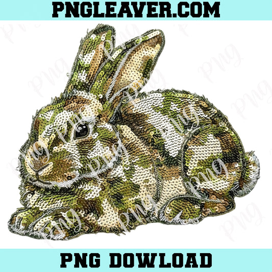 Camo Bunny Hunter Png, Sequin Rabbit Png, Easter Bunny PNG, Camouflage Bunny Png
