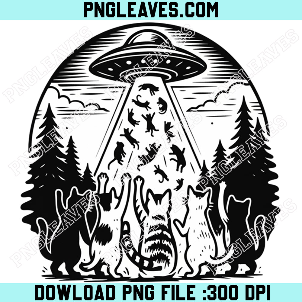 Cat UFO Abduction PNG SVG, Funny Sci-Fi Space Graphic Png, Alien Spaceship Cats Png