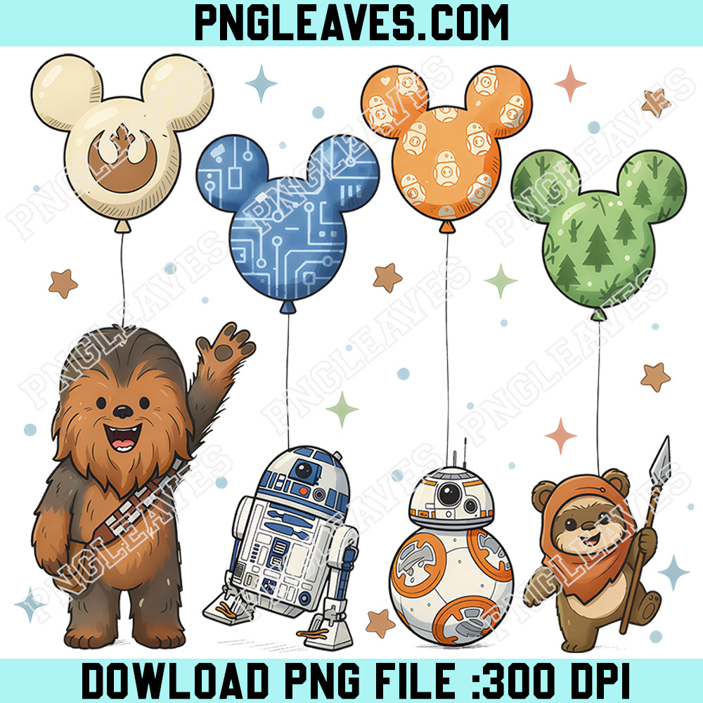 Chewbacca R2D2 BB8 Ewok Balloon Png, Disney Star Wars Mickey Balloon PNG, Star Wars Day Outfits Design PNG