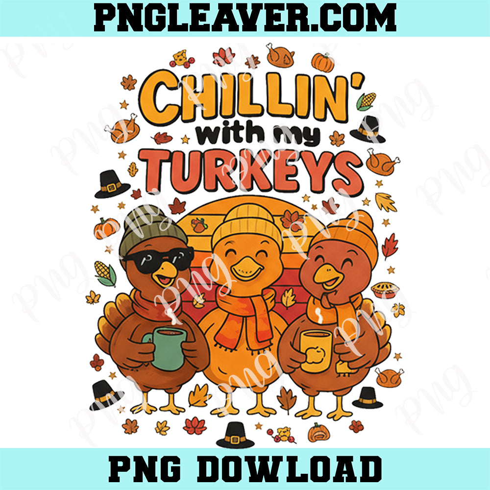 Chillin With My Turkeys PNG, Thanksgiving Friendsgiving Png