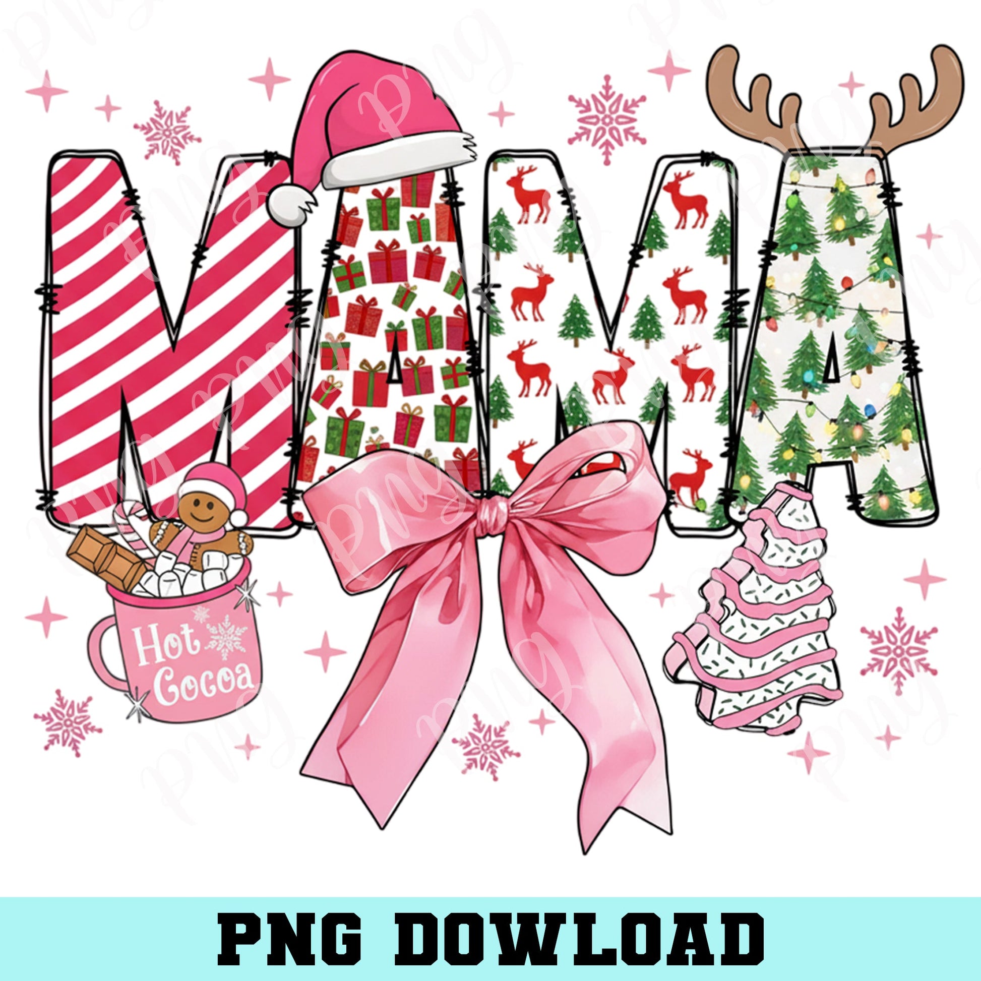 Christmas Mama Bow Png, Christmas Mom Pink Png, Merry Christmas Mama Png