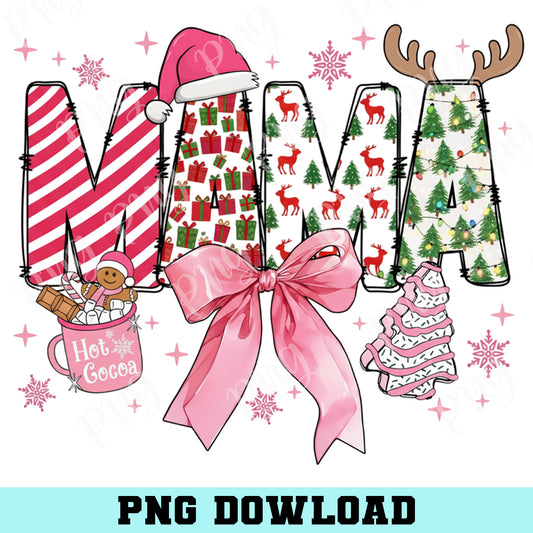 Christmas Mama Bow Png, Christmas Mom Pink Png, Merry Christmas Mama Png