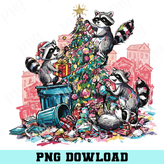 Christmas Raccoon Hand Drawn PNG Clipart, Funny Holiday Tree Png