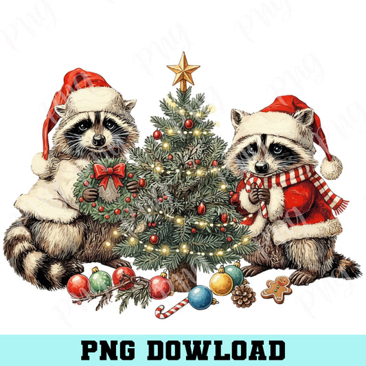Christmas Santa Raccoons Baby Png, Cute Santa Tree Png, Gift Holiday Shirt Design