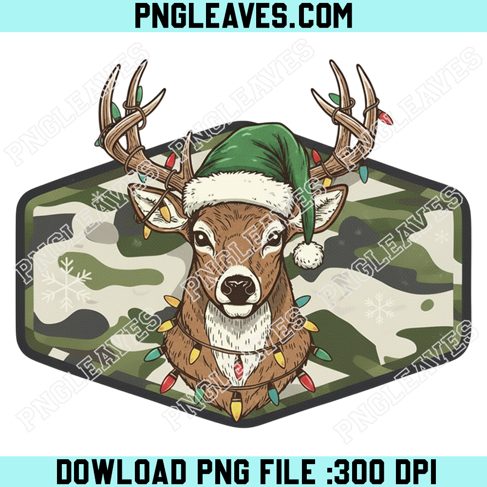 Christmas Deer Hunting Camo PNG SVG, Merry and Bright Holiday Deer Head Sublimation, Funny Christmas Outdoors Country Shirt Digital Download