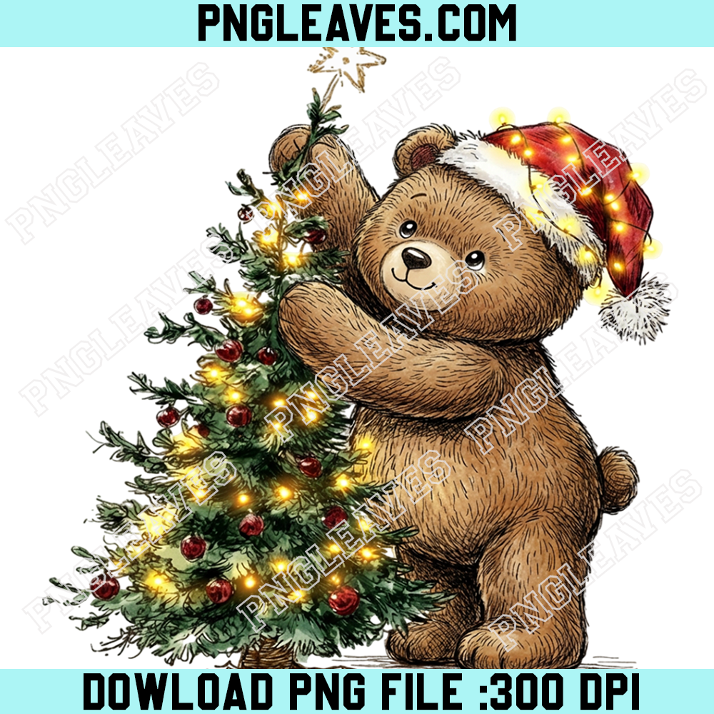 Bear Christmas Light PNG, Christmas Tree And Bear PNG