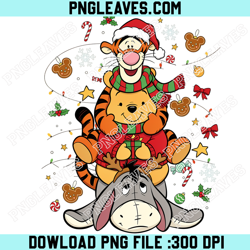 Christmas Winnie Pooh Friends PNG, Cute Tigger Piglet Eeyore Holiday Stack Design