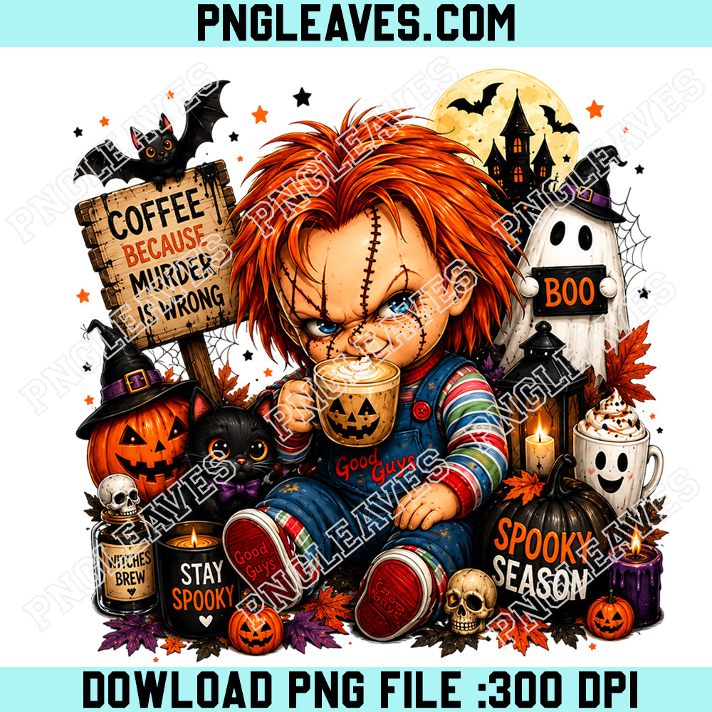 Coffee Because Murder Is Wrong  Horror Doll PNG, Halloween Horror Fan PNG