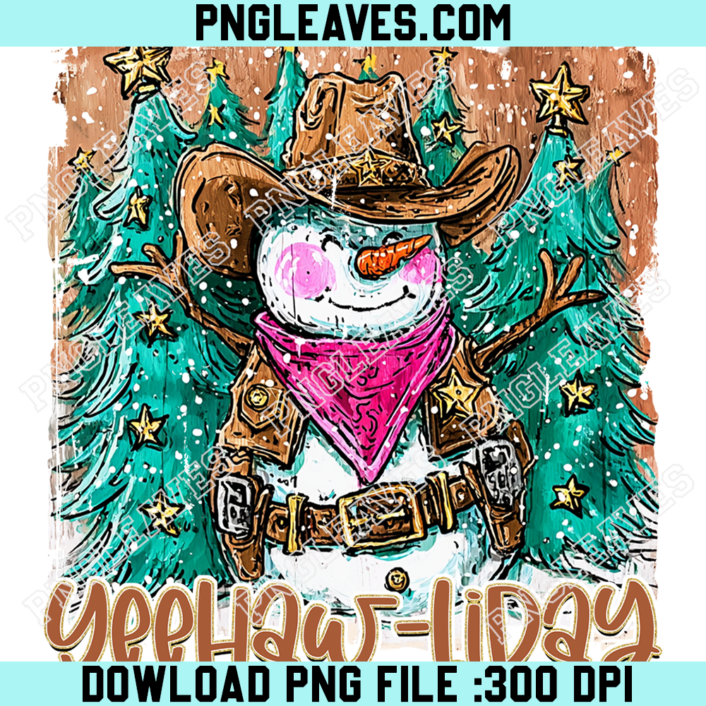 Colorful Glitter Christmas Snowman PNG, Country Christmas PNG, Preppy Brushstroke Cowgirl Christmas PNG