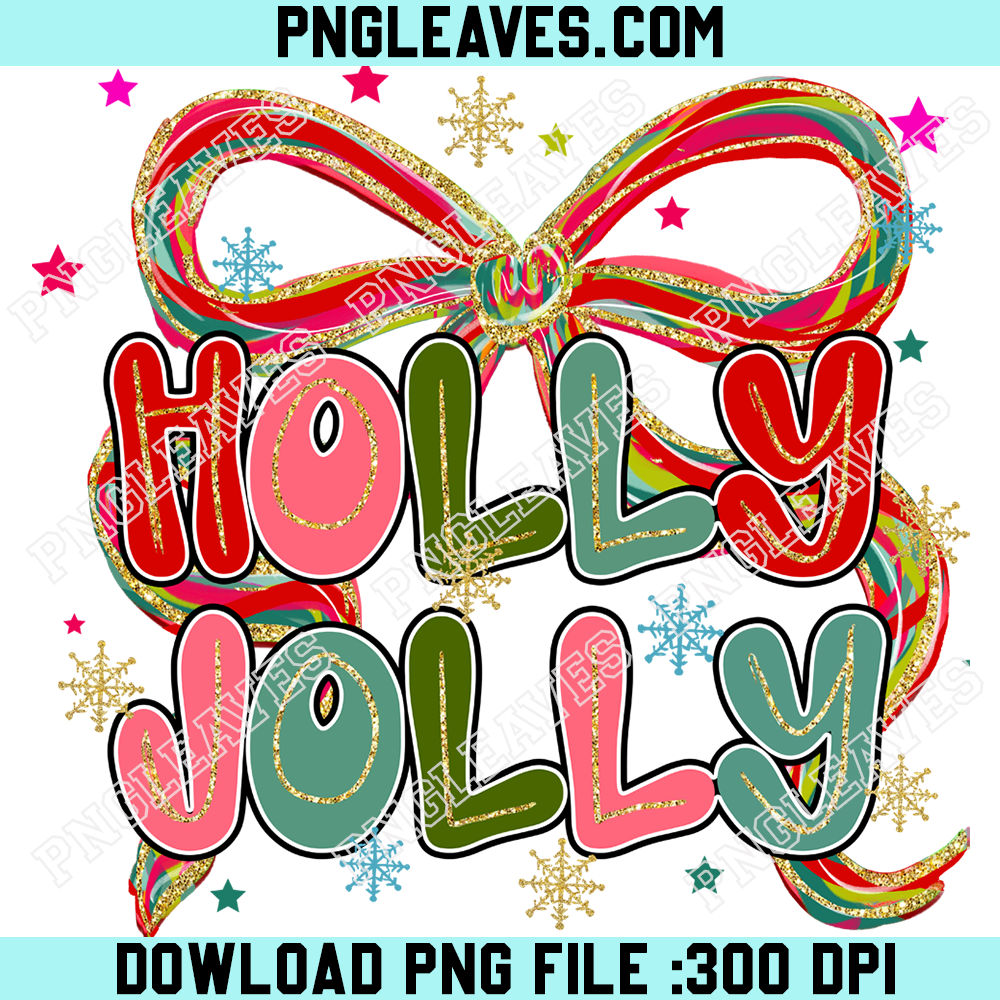 Colorful Glitter Holly Jolly Png, Glitter Ornaments Christmas Png, Brushstroke Bow Png