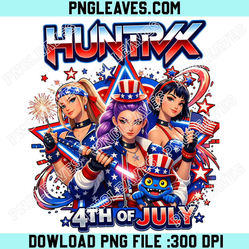 Happy 4th of July K-Pop Girl Group Png, Patriotic Idol Squad Png, USA Fireworks Kpop Png