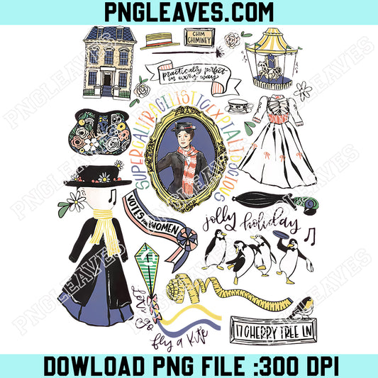 Disney Mary Poppins Movie PNG, Disney Mary Poppins Carry The Magic With You Retro PNG