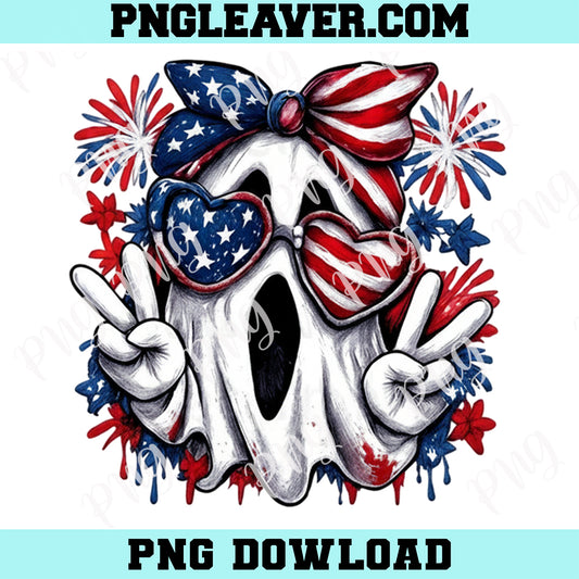 Ghost Cute 4th of July PNG, Patriotic Ghost Bow Png, Girly Independence Day Png
