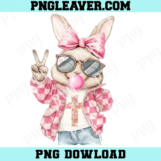 Coquette Easter Gum Blowing Bunny Png, Kids Easter Pink Png