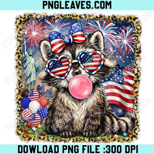Coquette Patriotic Raccoon America Png, American Flag Png, USA Sunglasses Raccoon Png