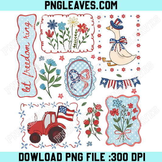 Cottagecore Floral USA Goose Png, Patriotic Coquette Png, Independence Day Png