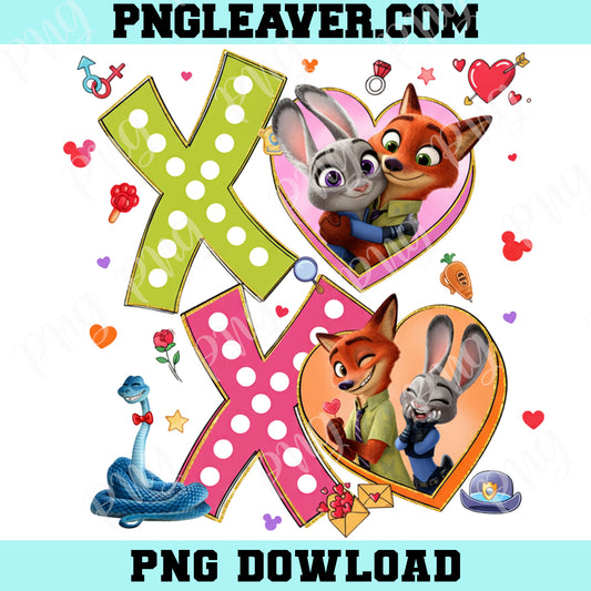 Zootopia Xoxo Valentine Png, Couple Fox and Bunny PNG, Cartoon Matching Design, Xoxo Family Vacay Valentines Day Png