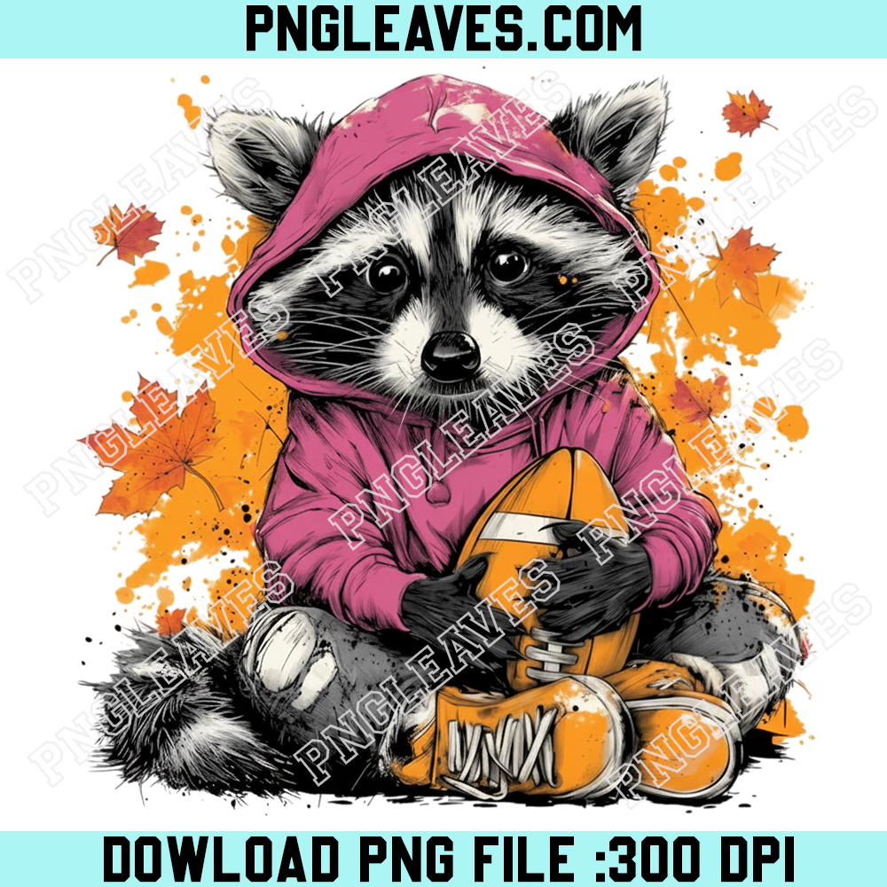 Raccoon Cute Fall Football Png, Raccoon Touchdown Season Png, Feral Raccoon Football Png