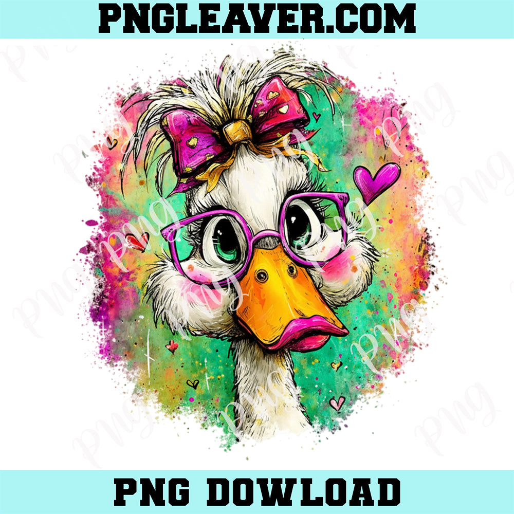 Watercolor Valentine Goose PNG, Coquette Pink Bow Duck Png, Silly Goose Watercolor Animal Art Png