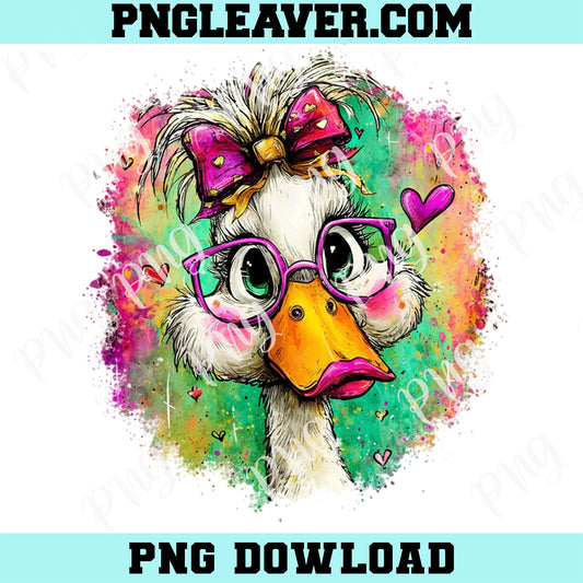 Watercolor Valentine Goose PNG, Coquette Pink Bow Duck Png, Silly Goose Watercolor Animal Art Png