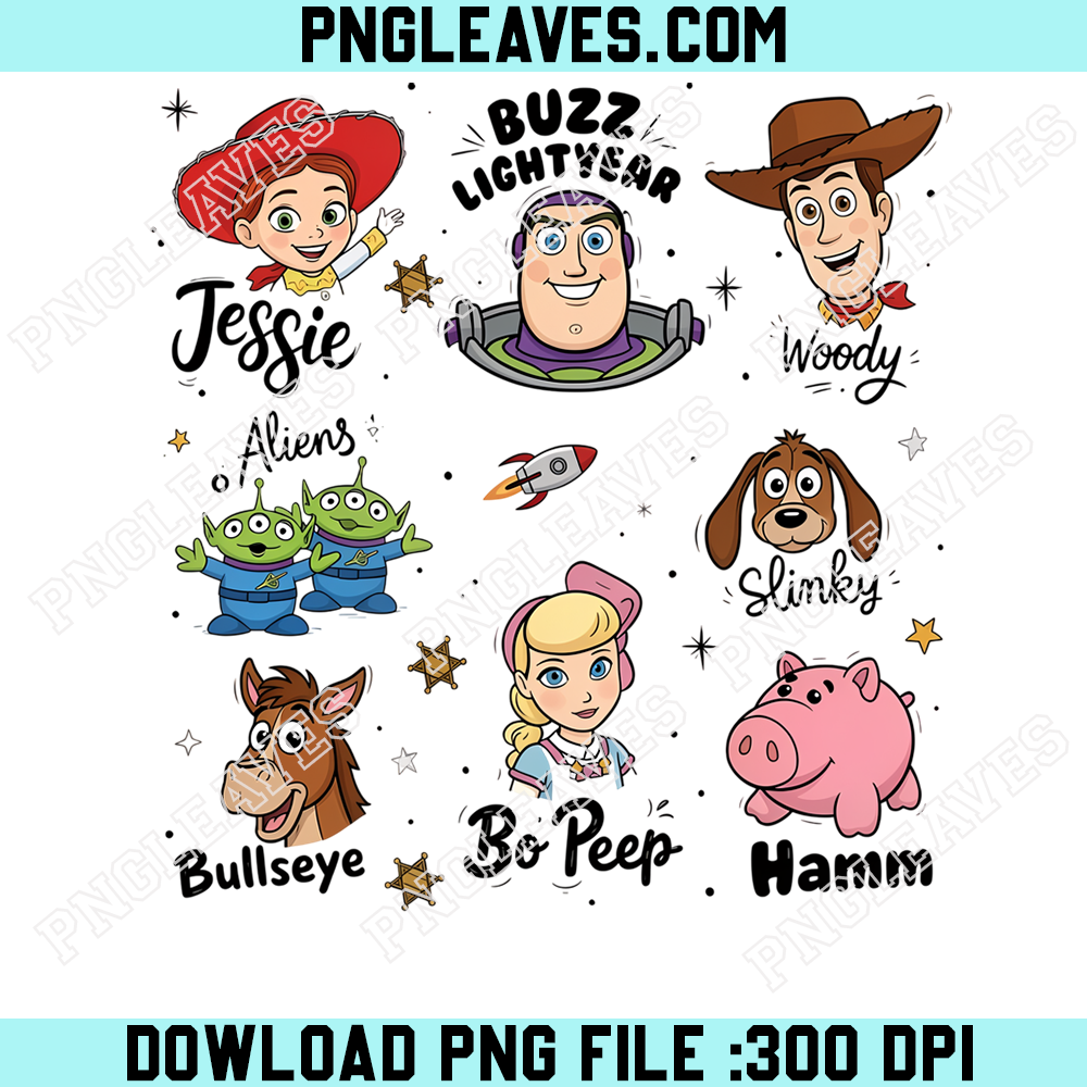 Toy Story Friends Character Collection PNG, Jessie Buzz Woody and Alien Cartoon Design