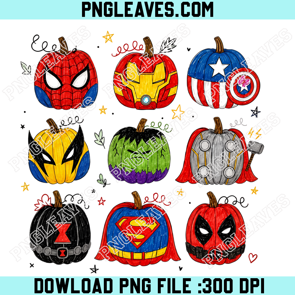 Marvel Hero Pumpkin Halloween PNG, Avengers Inspired Jack O Lantern Collection