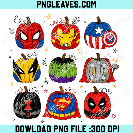 Marvel Hero Pumpkin Halloween PNG, Avengers Inspired Jack O Lantern Collection