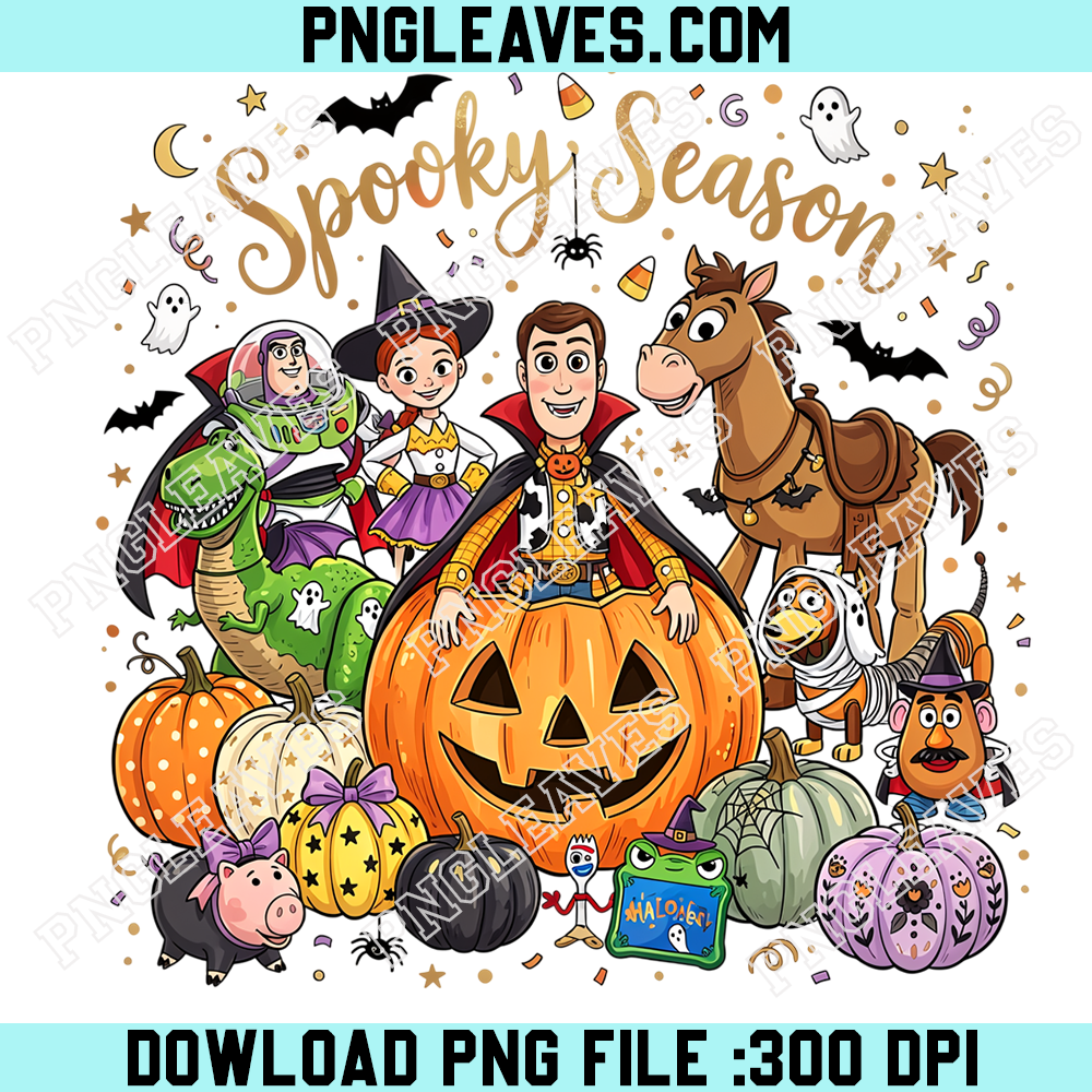 Toy Story Spooky Season Halloween PNG, Woody Buzz Jessie and Friends Pumpkin Party Design