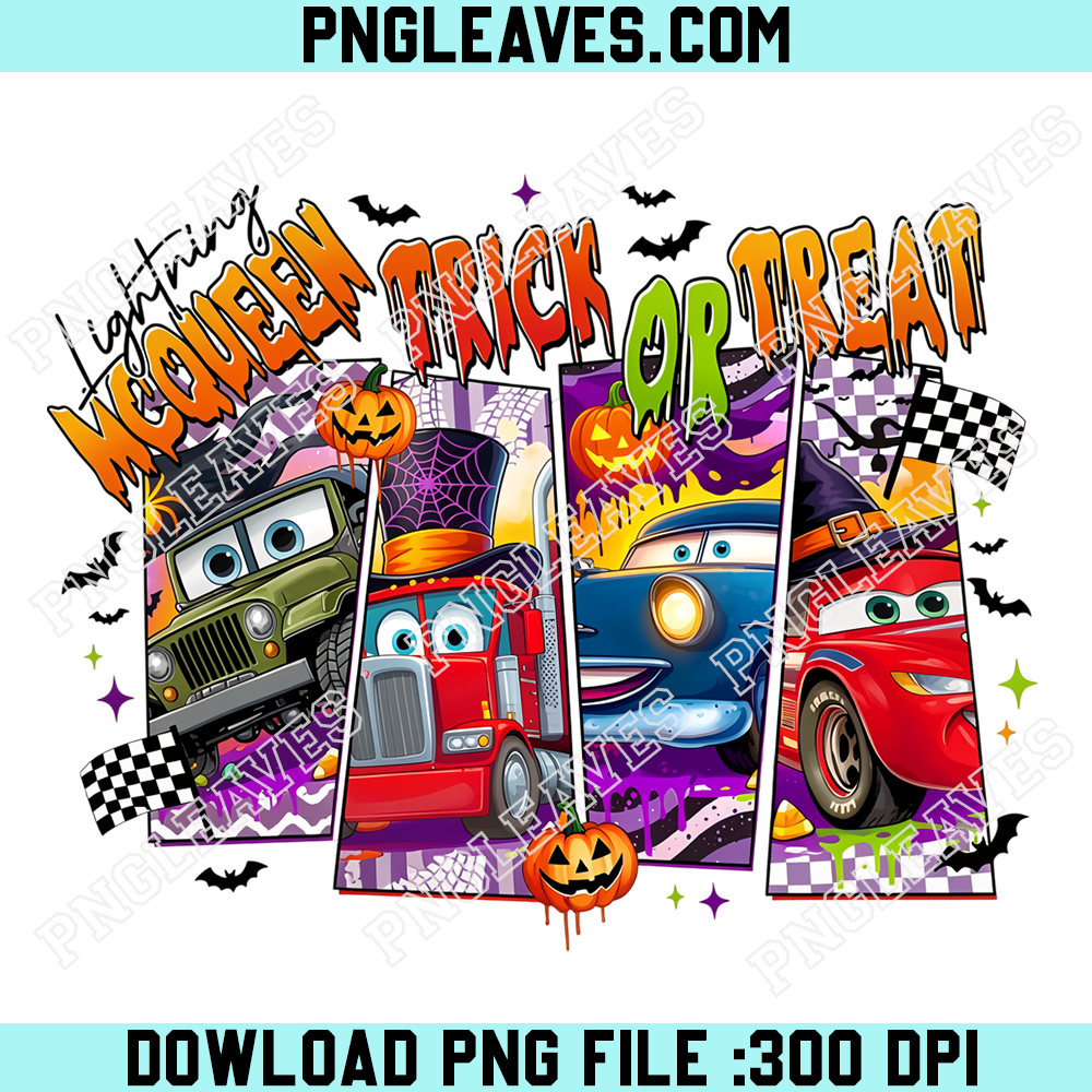 Cars Halloween Trick or Treat Racing PNG, Lightning McQueen Spooky Checkered Flag Design