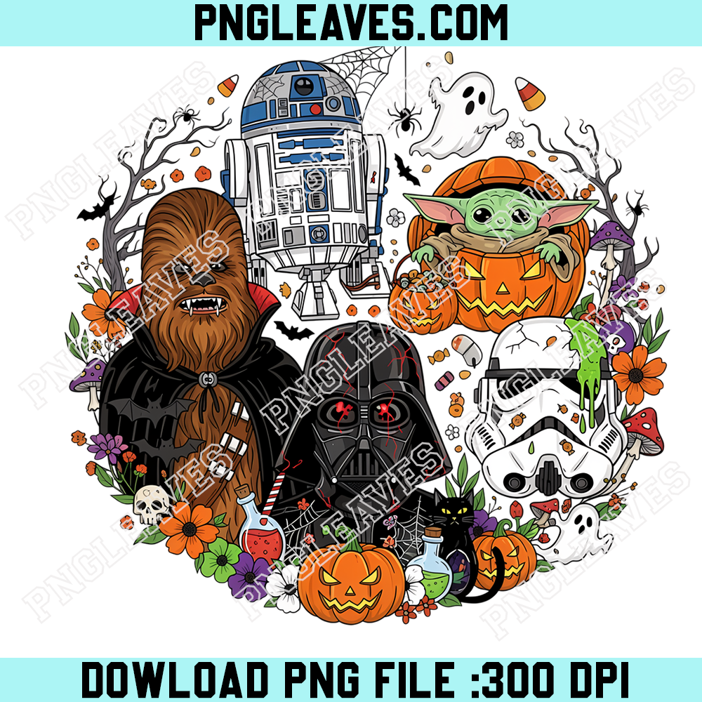 Star Wars Halloween Character Collage PNG, Grogu Darth Vader Spooky Pumpkin Design