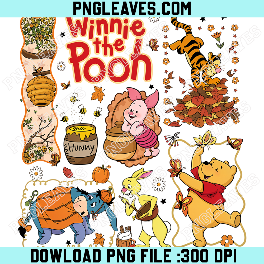 Winnie the Pooh Autumn Friends Clipart PNG, Tigger Piglet Eeyore Honey Fall Design