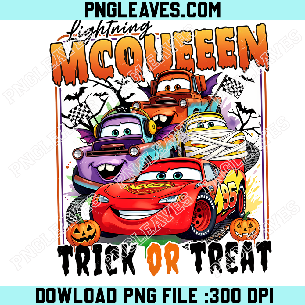Lightning McQueen Halloween Racing Crew PNG, Spooky Radiator Springs Cars Group Graphic