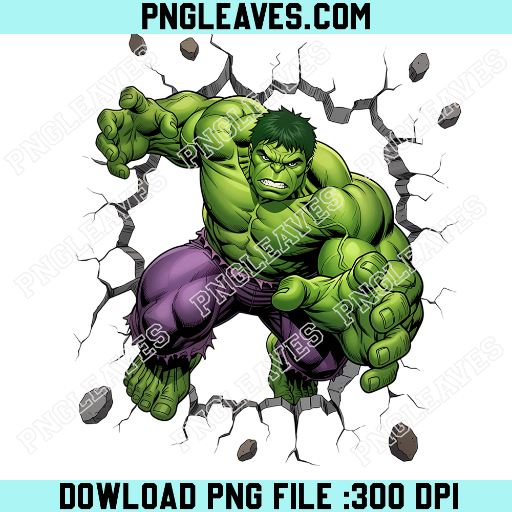 Incredible Green Hero Smash PNG, Powerful Comic Character Wall Break Clipart