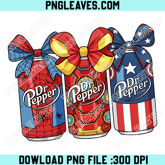 Superhero Soda Can Trio PNG, Spider Iron Captain Inspired Bow Design