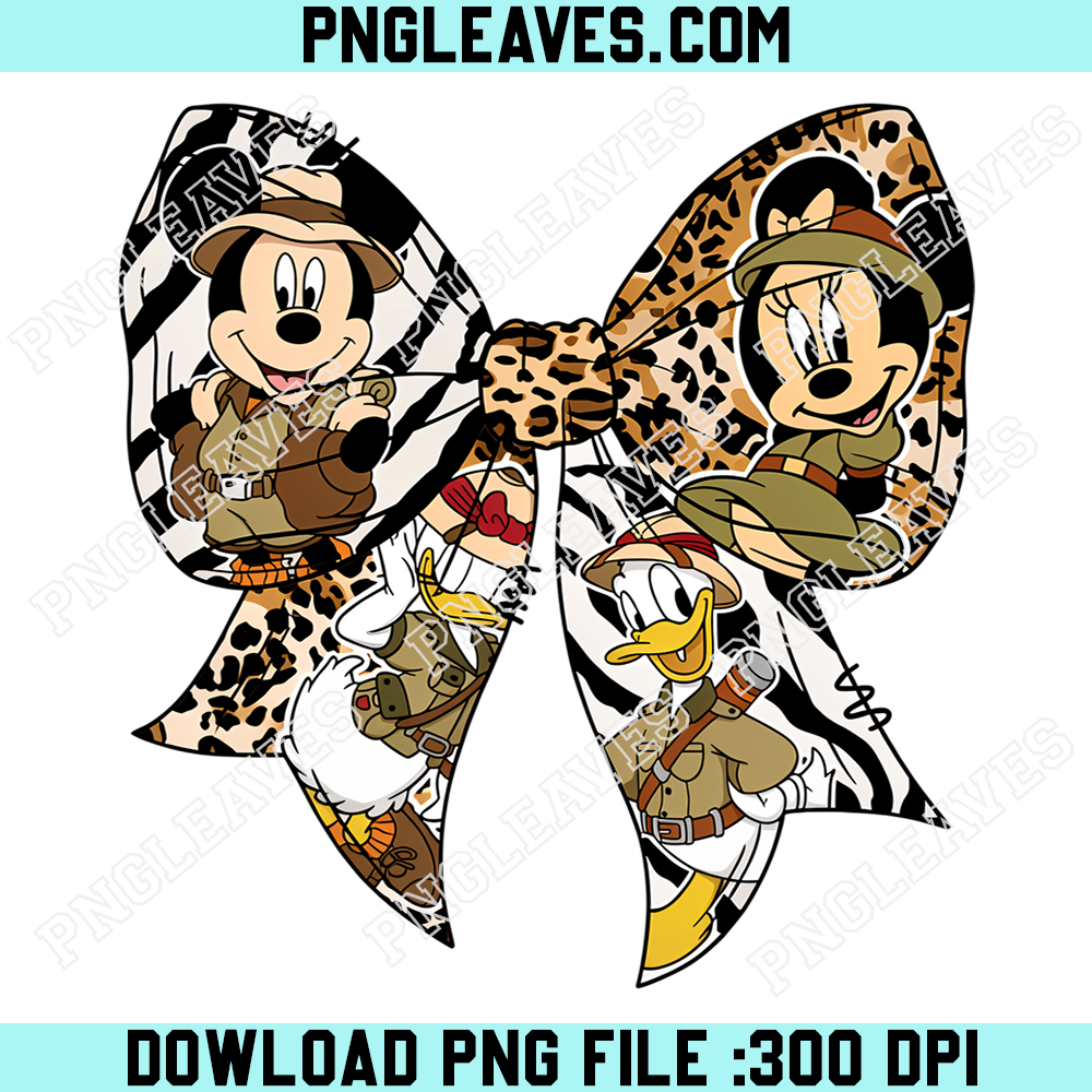 Mickey Minnie Safari Bow PNG, Animal Print Adventure Character Design