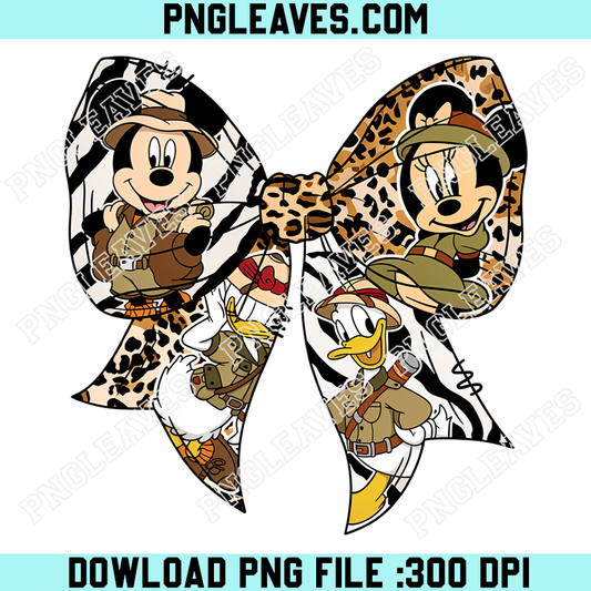 Mickey Minnie Safari Bow PNG, Animal Print Adventure Character Design