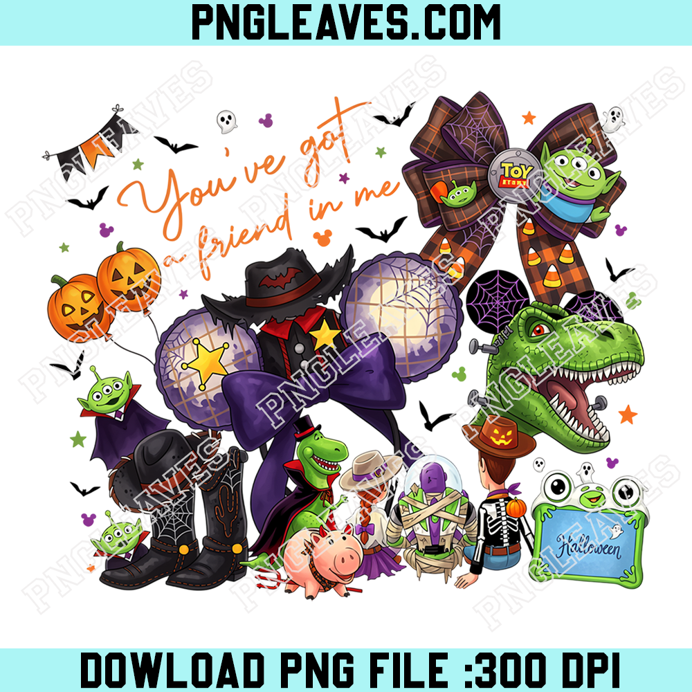 Toy Story Spooky Friendship Collage PNG, Halloween Cowboy Boots Alien Bow Graphic