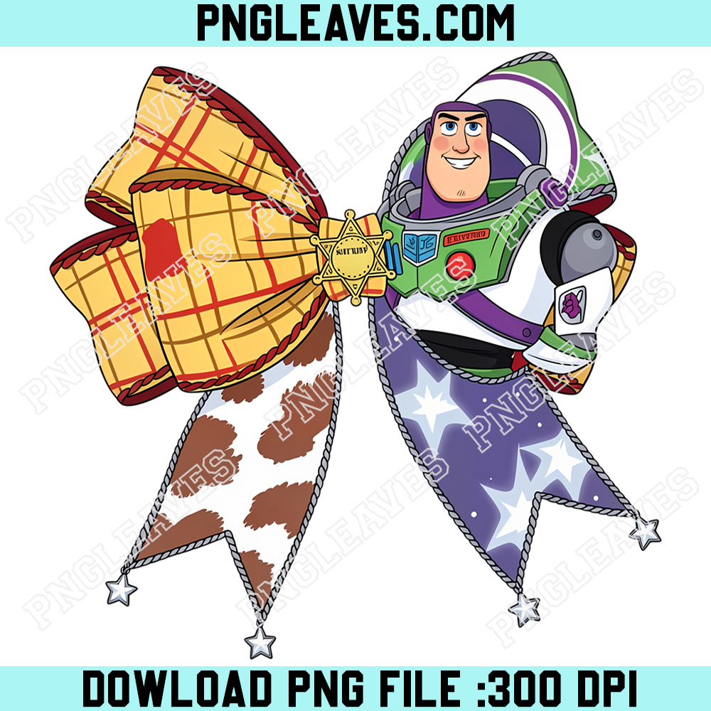 Woody Buzz Friendship Bow PNG, Toy Story Cowboy Space Ranger Ribbon Design