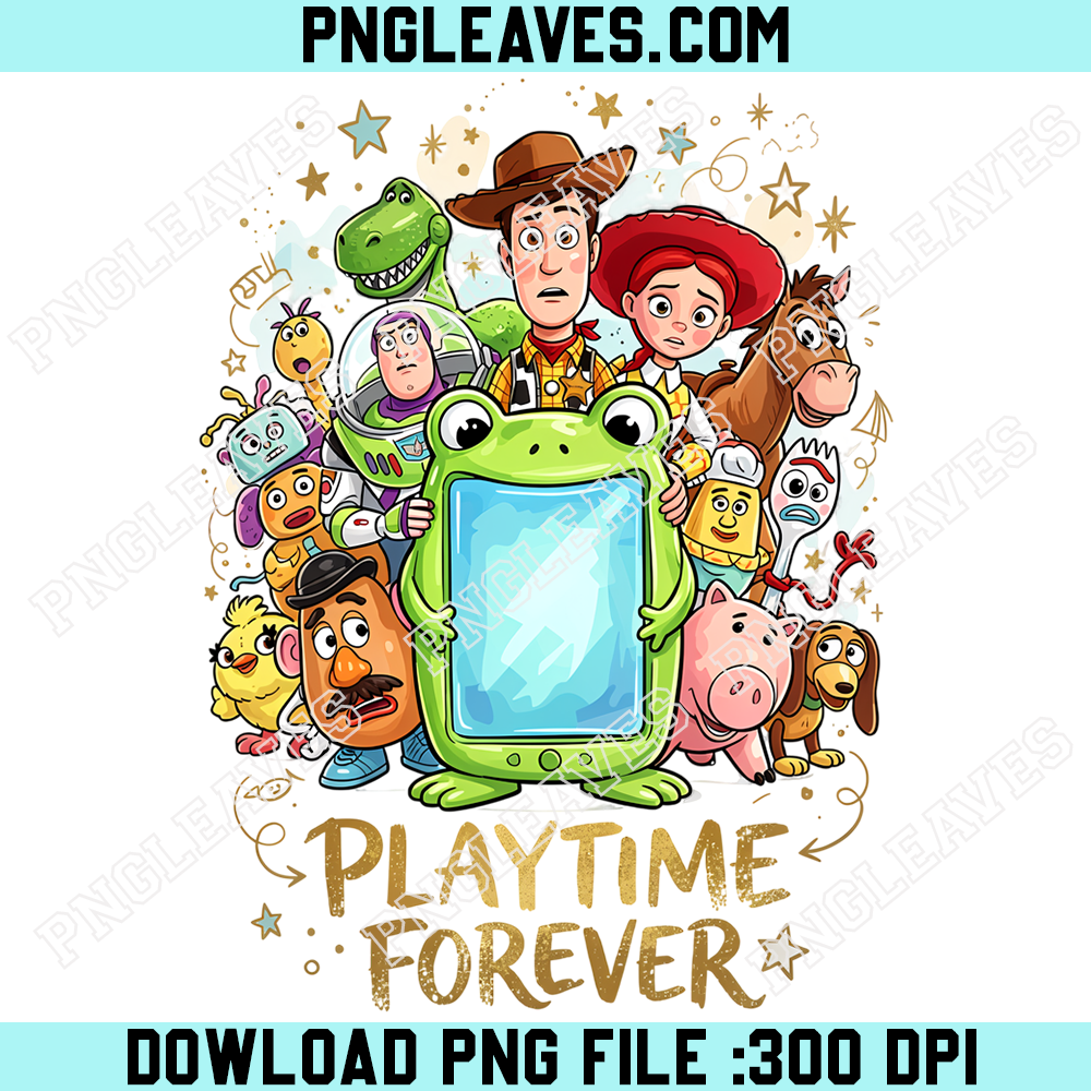 Toy Story Playtime Forever PNG, Woody Buzz Jessie Rex and Friends Nostalgic Childhood Design