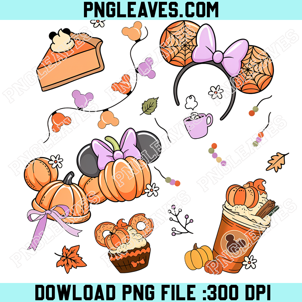 Disney Minnie Mouse Pumpkin Spice Fall PNG, Cute Halloween Mouse Ears Autumn Coffee Clipart