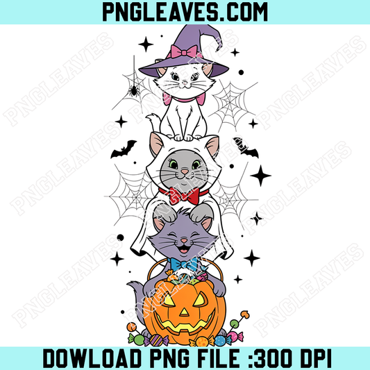 Aristocats Halloween Trick Or Treat PNG, Cute Cats Witch Ghost Pumpkin Design