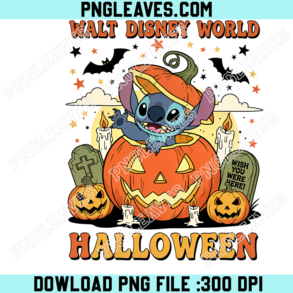 Disney Stitch Halloween Pumpkin Surprise PNG, Cute Blue Alien Jack O Lantern Walt Disney World Spooky Design