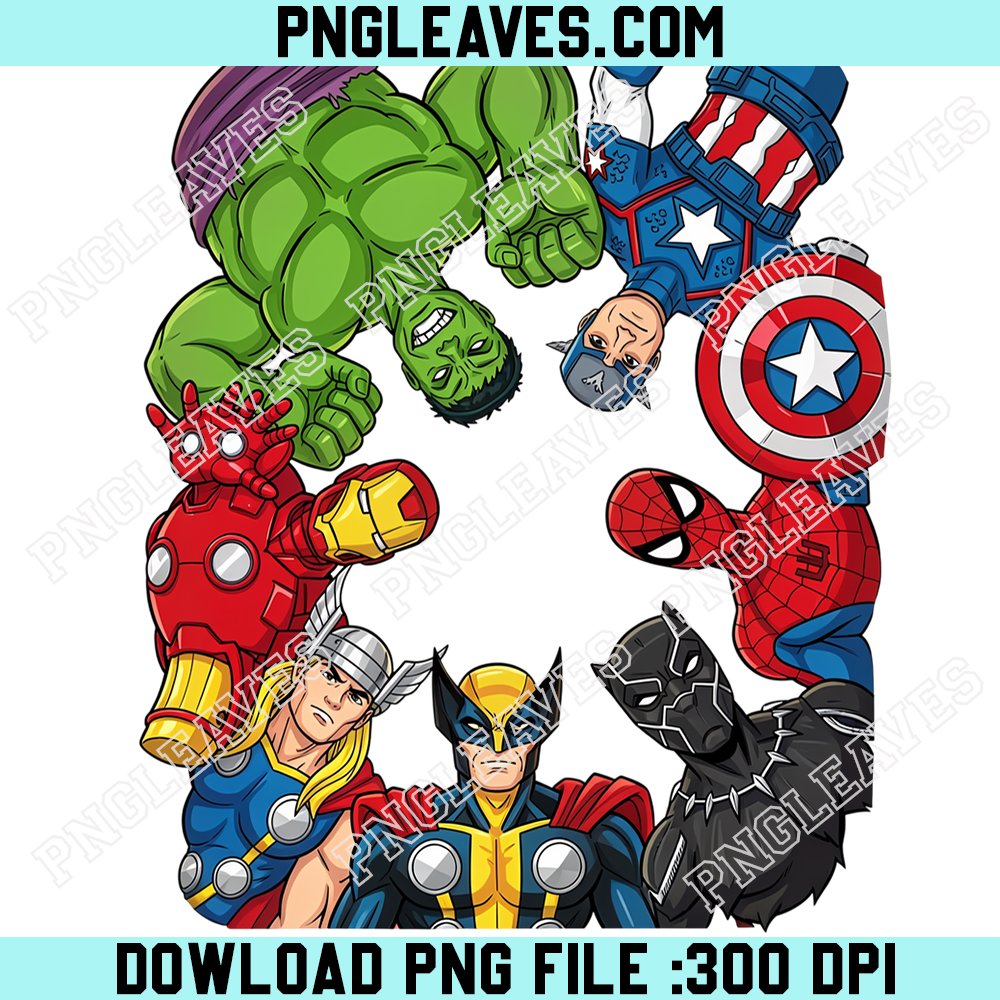 Marvel Avengers Circle Friends PNG, Hulk Thor Spider Man Black Panther Superhero Design
