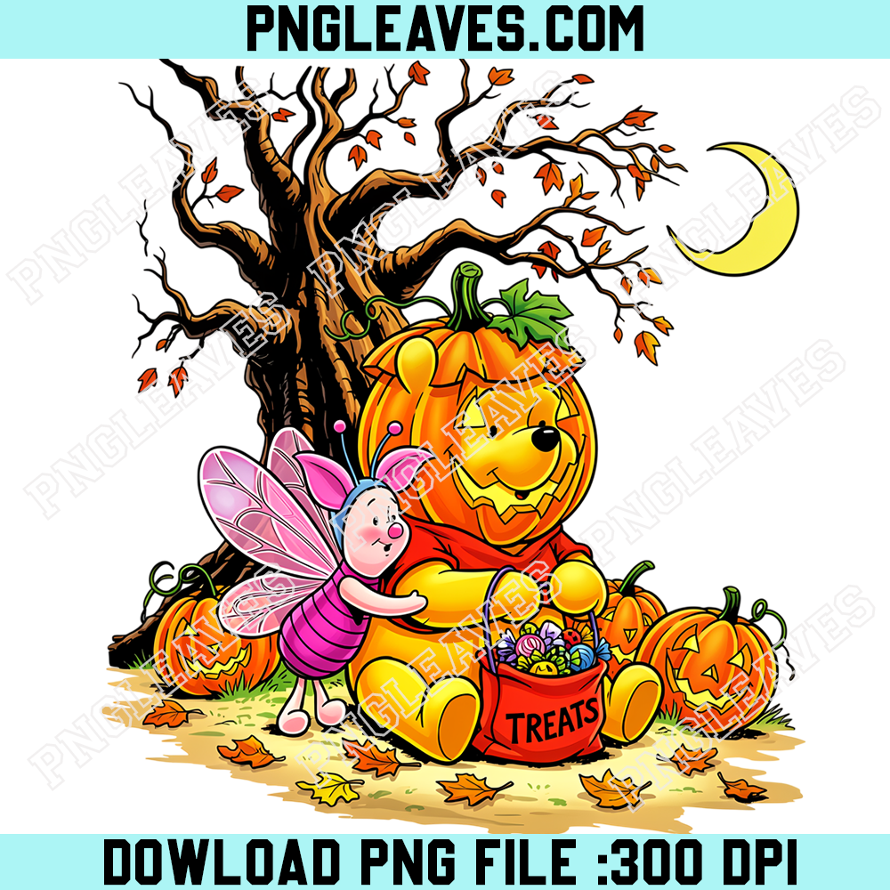 Winnie The Pooh Pumpkin Halloween PNG, Piglet Pooh Bear Trick Or Treat Autumn Design